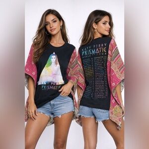 Upcycled KATY PERRY concert T w/ Kantha sleeves, by Susie.